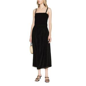 Vince Black Midi Dress with Square Neck and Spaghetti Straps